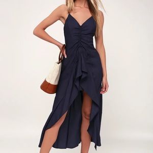 Navy ruffle high low dress